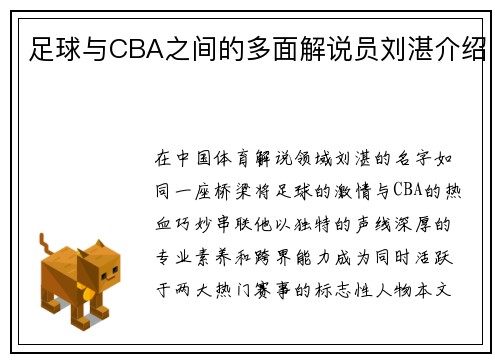 足球与CBA之间的多面解说员刘湛介绍